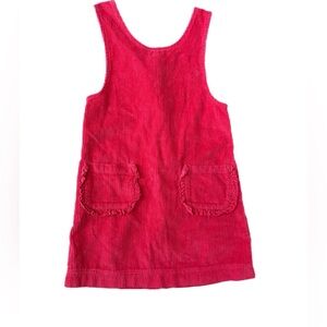 Mini Boden Pinafore Jumper Red Corduroy Ruffle pockets size 6 7 dress